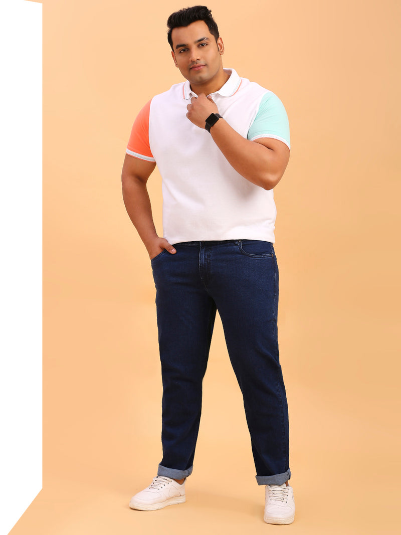 Thomas Scott Men Dark Blue Plus Size Mid-Rise Tapered Fit Stretchable Jeans