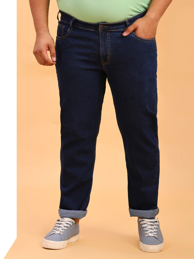 Thomas Scott Men Dark Blue Plus Size Mid-Rise Tapered Fit Stretchable Jeans