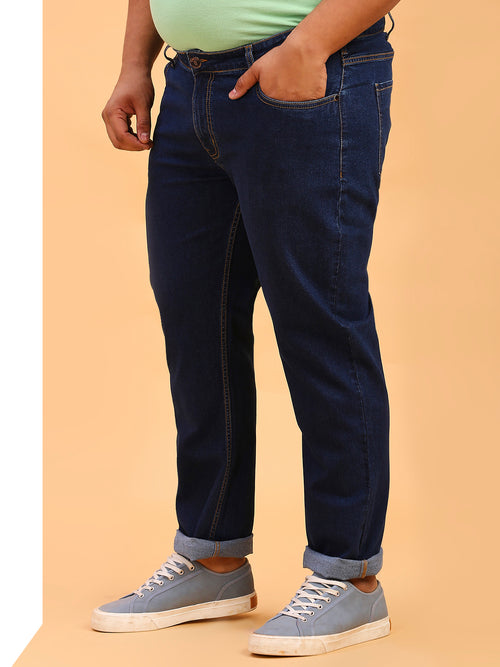 Thomas Scott Men Dark Blue Plus Size Mid-Rise Tapered Fit Stretchable Jeans