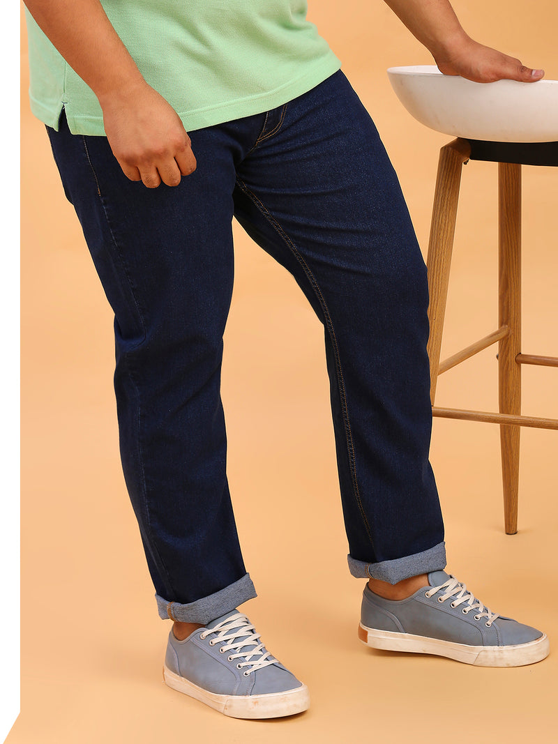 Thomas Scott Men Dark Blue Plus Size Mid-Rise Tapered Fit Stretchable Jeans