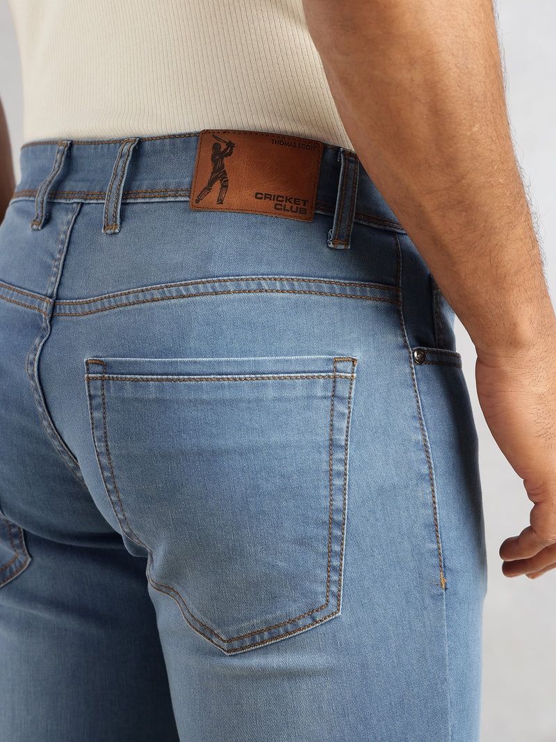 Thomas Scott Men Mid Blue Slim Fit Light Shade Mid-Rise Clean Look 5 Pocket Design Stretchable Jeans