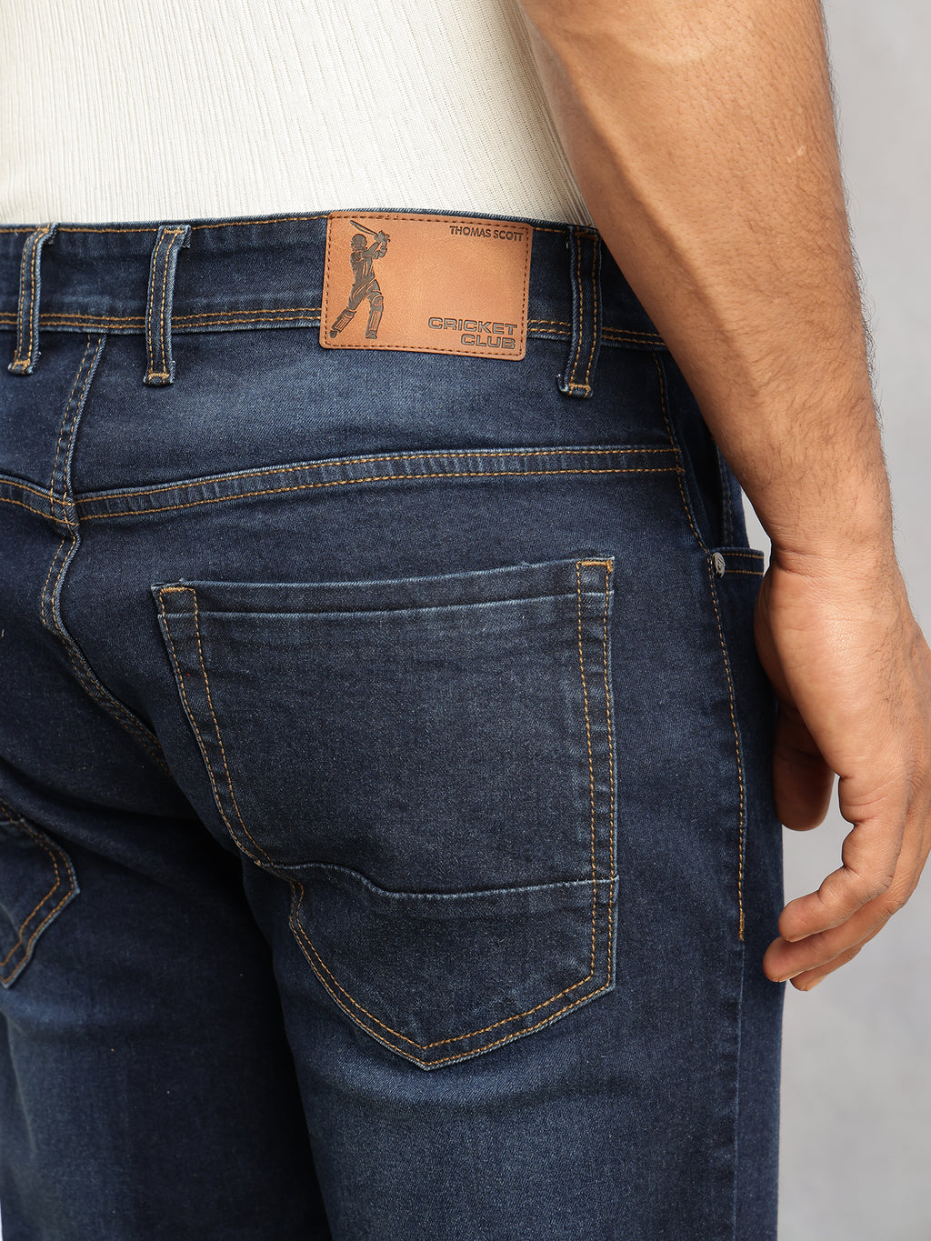 Thomas Scott Men Dark Blue Smart Slim Fit Dark Shade Mid-Rise Clean Look 5 Pocket Design Stretchable Jeans