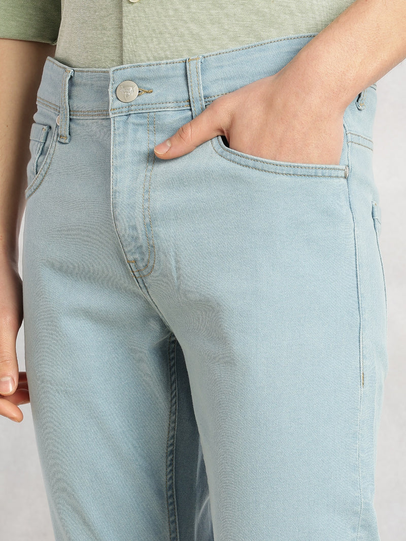 Thomas Scott Men Light Blue Cricket Club Collection Mid-Rise Straight Fit No Fade 5 Pockets Stretchable Jeans