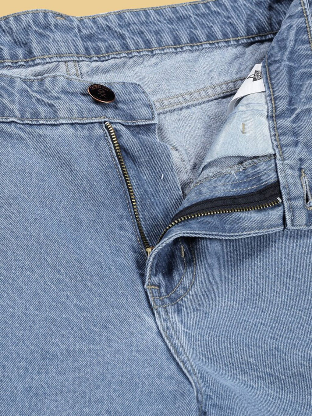 Light Blue Comfort Relaxed Fit Clean Look Pure Cotton Cargo Jeans For Men