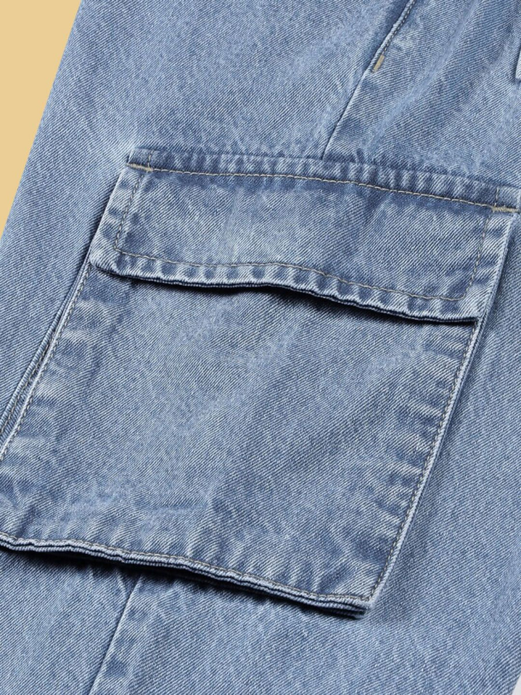 Light Blue Comfort Relaxed Fit Clean Look Pure Cotton Cargo Jeans For Men
