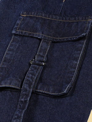 Dark Blue Comfort Relaxed Fit Clean Look Pure Cotton Cargo Jeans For Men