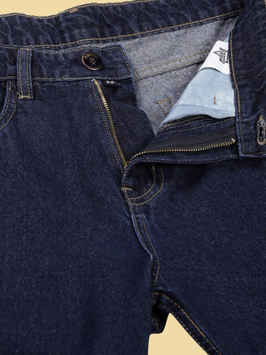 Dark Blue Comfort Relaxed Fit Clean Look Pure Cotton Cargo Jeans For Men