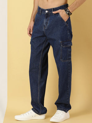 Thomas Scott Men Loose Relaxed Fit Mid-Rise Clean Look Cotton Jeans
