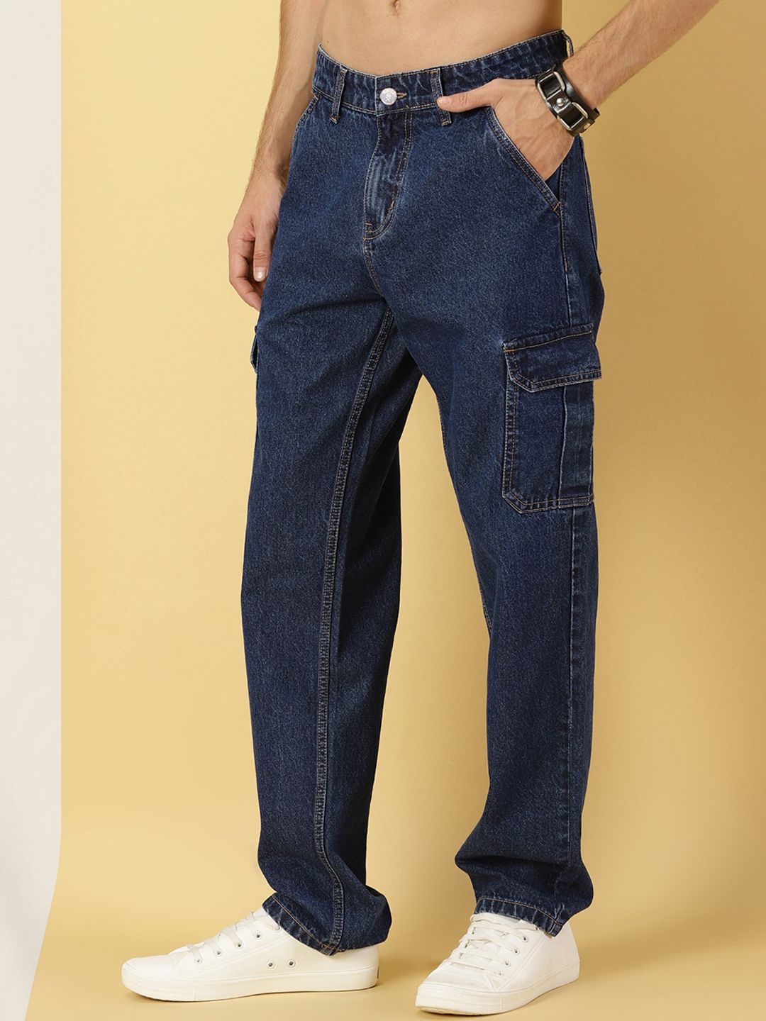 Thomas Scott Men Loose Relaxed Fit Mid-Rise Clean Look Cotton Jeans