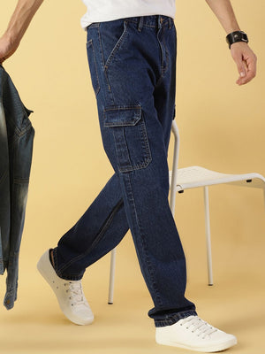 Thomas Scott Men Loose Relaxed Fit Mid-Rise Clean Look Cotton Jeans
