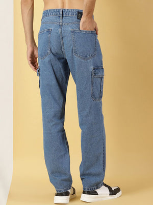 Thomas Scott Men Mid Rise Loose Relaxed Fit Clean Look Light Fade Cotton Jeans