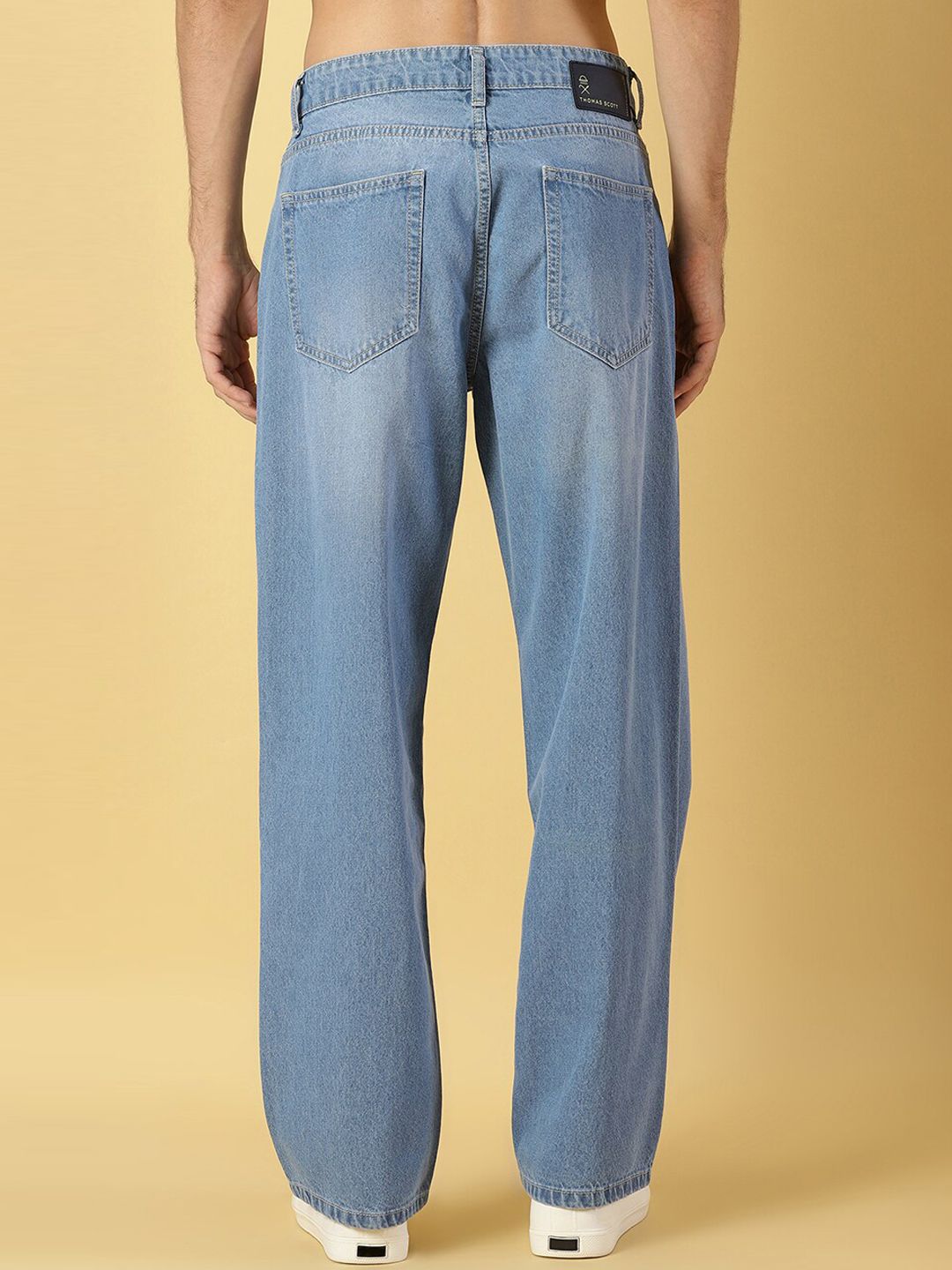 Light Blue Comfort Relaxed Fit Clean Look Light Fade Cotton Baggy Jeans For Men