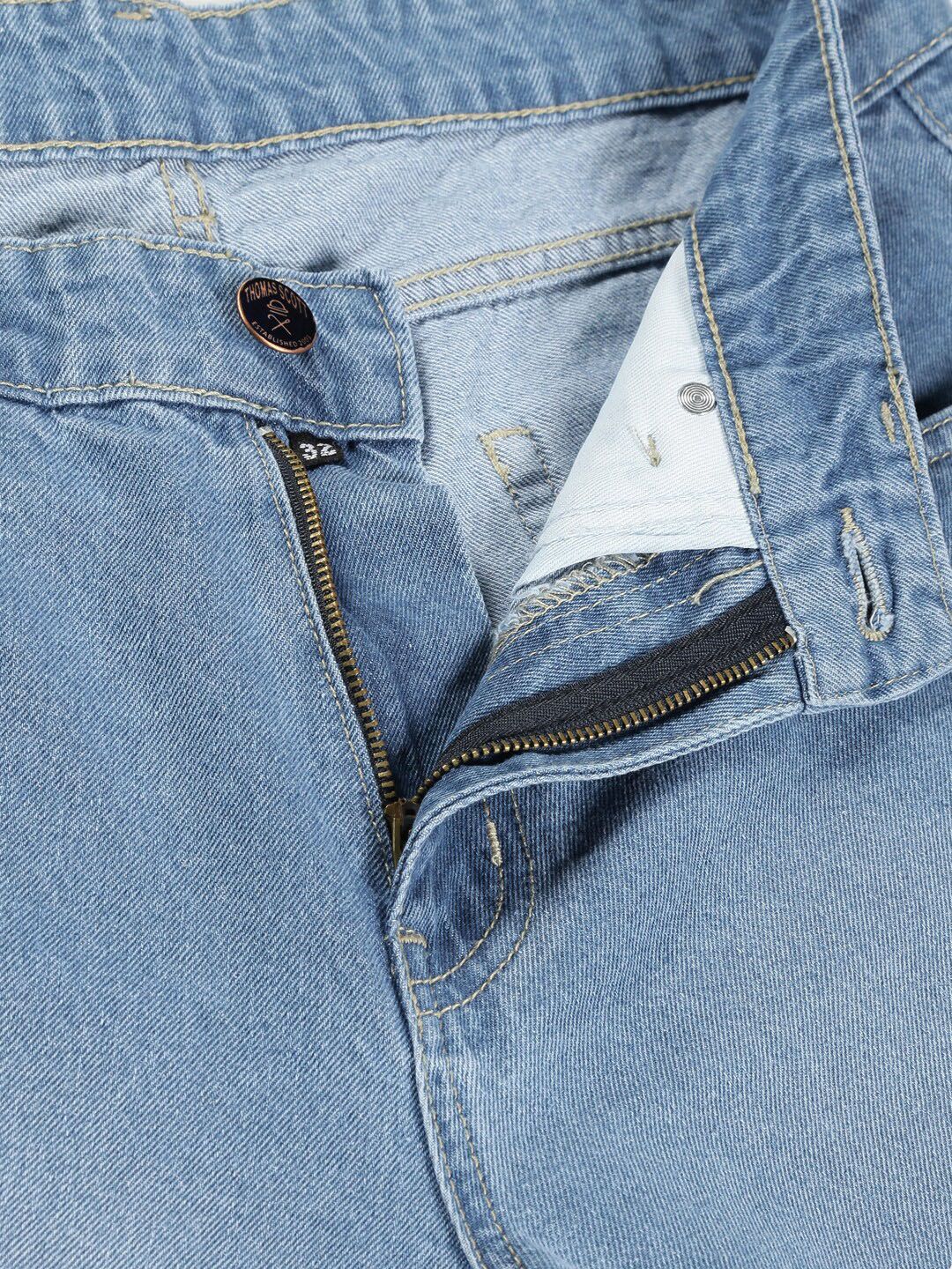 Light Blue Comfort Relaxed Fit Clean Look Light Fade Cotton Baggy Jeans For Men