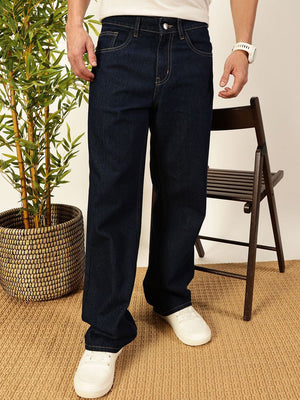 Dark Indigo Smart Relaxed Fit Baggy Jeans For Men
