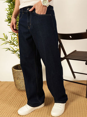 Dark Indigo Smart Relaxed Fit Baggy Jeans For Men