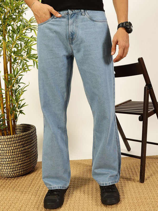 Light Blue Smart Relaxed Fit Baggy Jeans For Men