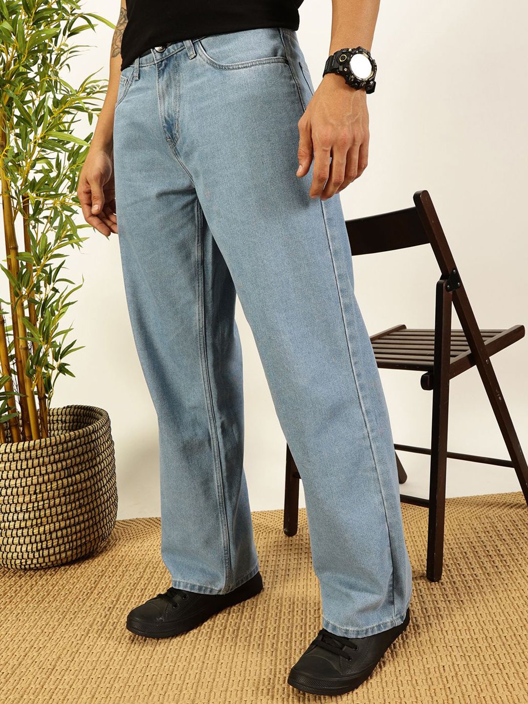 Light Blue Smart Relaxed Fit Baggy Jeans For Men