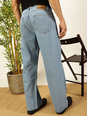 Light Blue Smart Relaxed Fit Baggy Jeans For Men