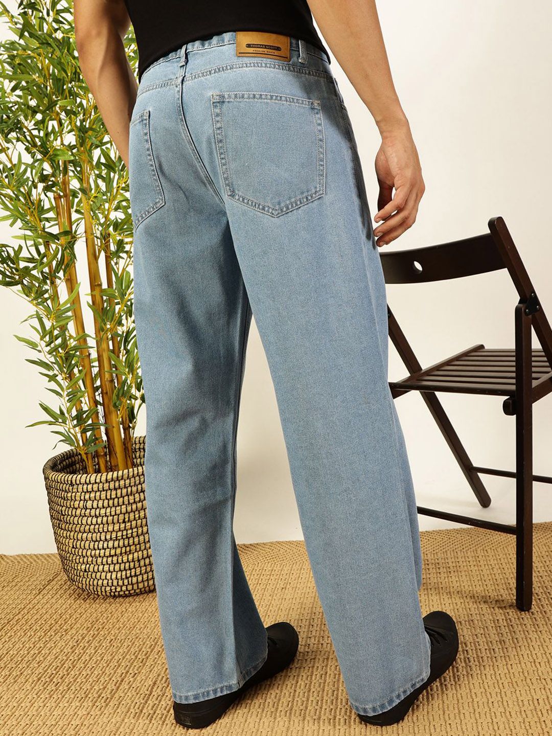 Light Blue Smart Relaxed Fit Baggy Jeans For Men