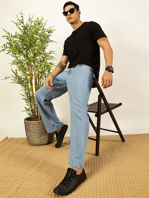 Light Blue Smart Relaxed Fit Baggy Jeans For Men