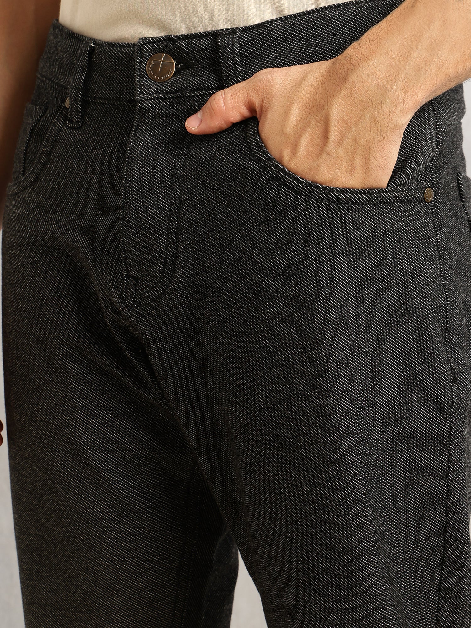 Thomas Scott Men Black Smart Slim Fit Dark Shade 4-Way Stretch Performance Jeans