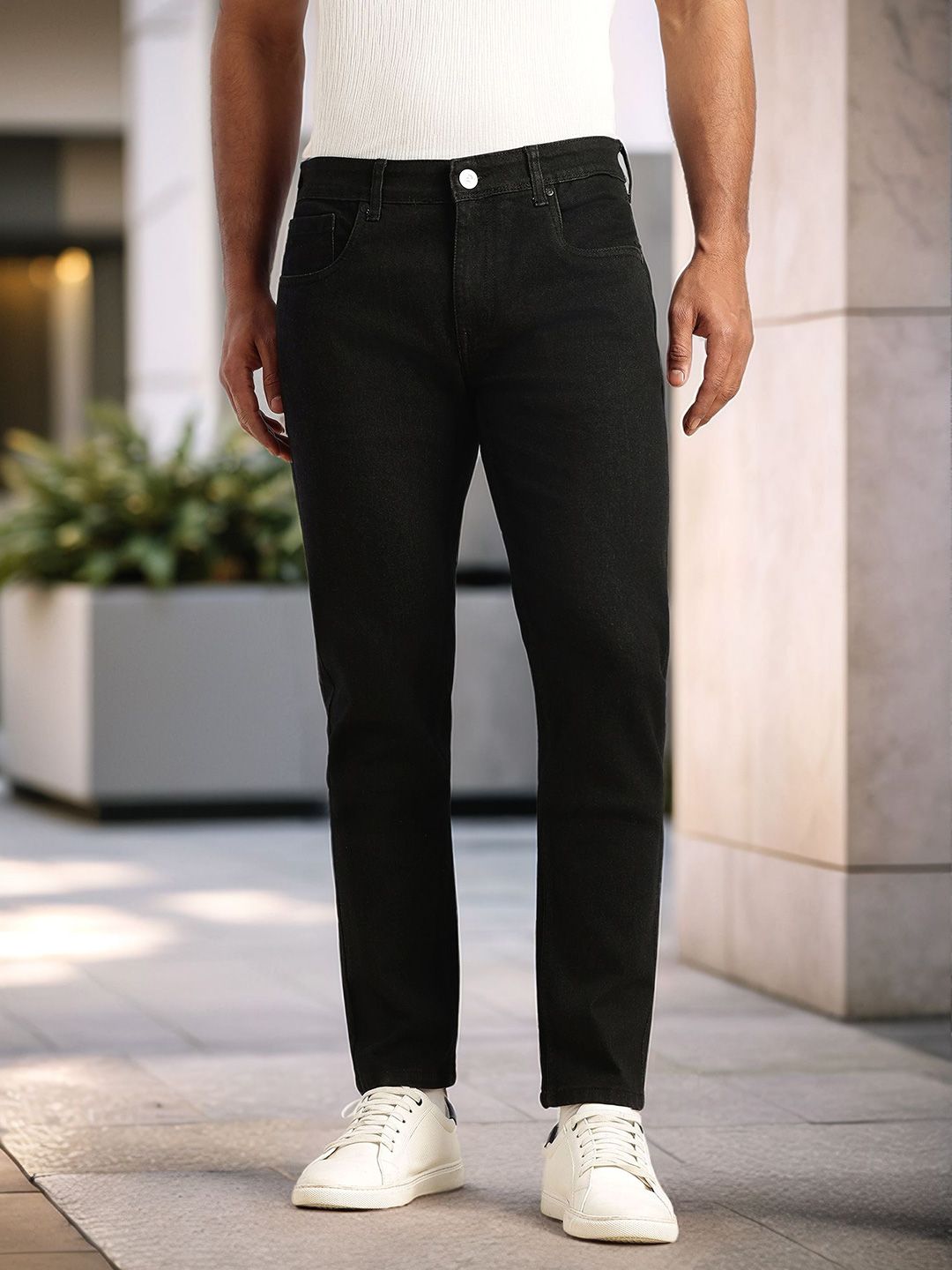 Thomas Scott Men Black Smart Dark Shade Slim Fit Mid-Rise Clean Look 5 Pocket Design Stretchable Jeans