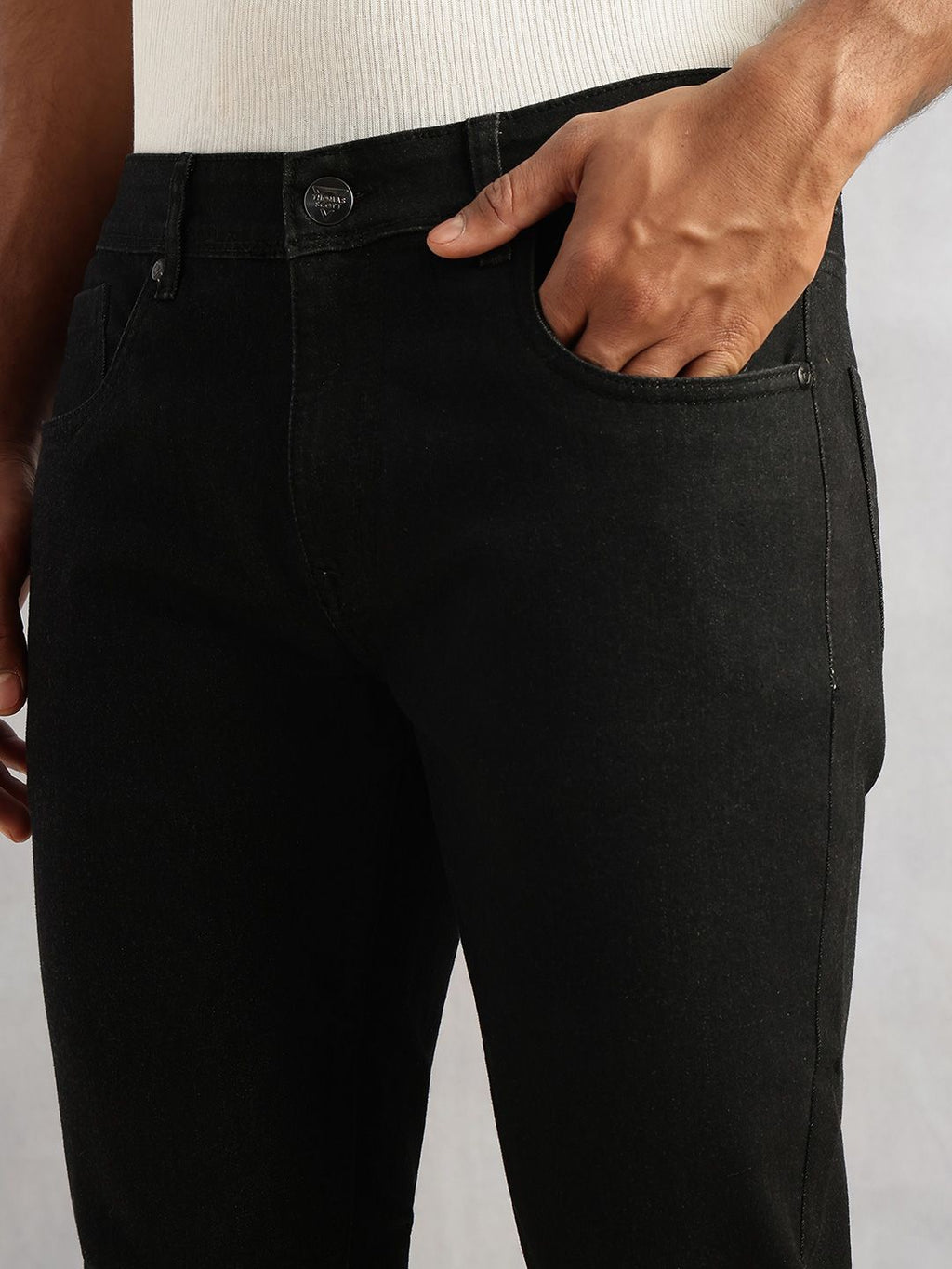 Thomas Scott Men Black Smart Dark Shade Slim Fit Mid-Rise Clean Look 5 Pocket Design Stretchable Jeans