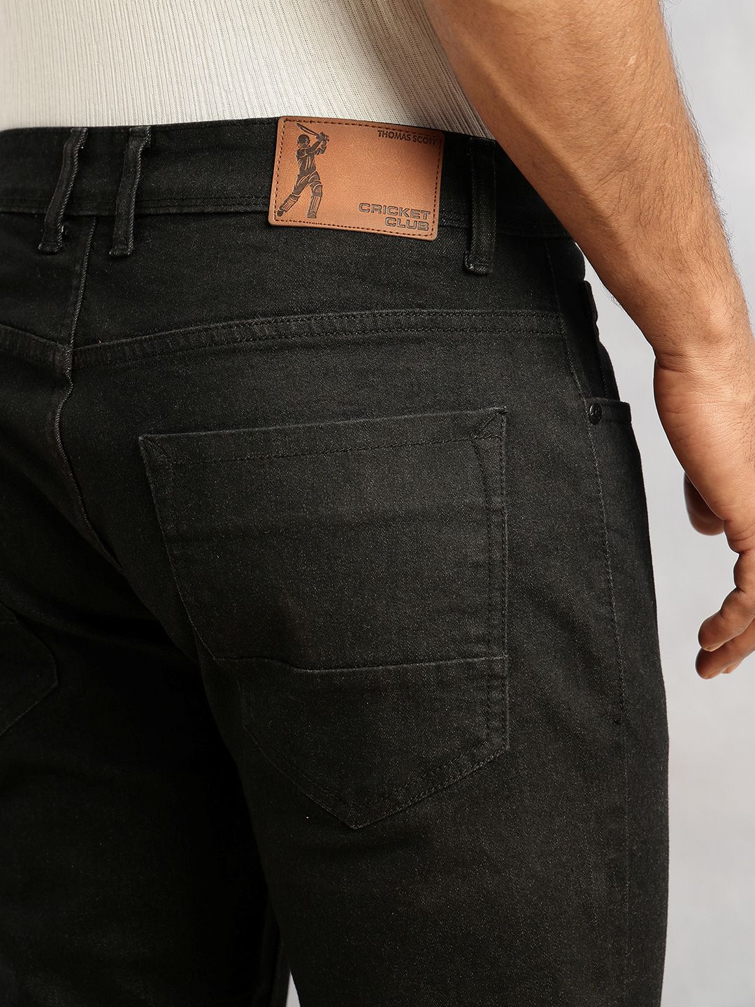 Thomas Scott Men Black Smart Dark Shade Slim Fit Mid-Rise Clean Look 5 Pocket Design Stretchable Jeans