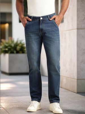 Dark Blue Slim Fit Mid-Rise Light Shade Clean Look Non-Stretchable Jeans For Men