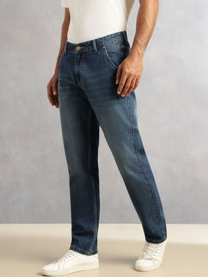 Dark Blue Slim Fit Mid-Rise Light Shade Clean Look Non-Stretchable Jeans For Men