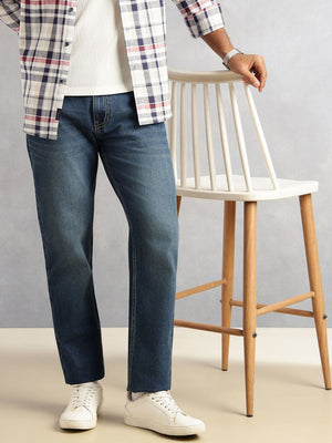 Dark Blue Slim Fit Mid-Rise Light Shade Clean Look Non-Stretchable Jeans For Men