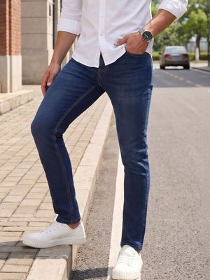 Dark Blue Skinny Fit Medium Shade Clean Look Stretchable Jeans For Men
