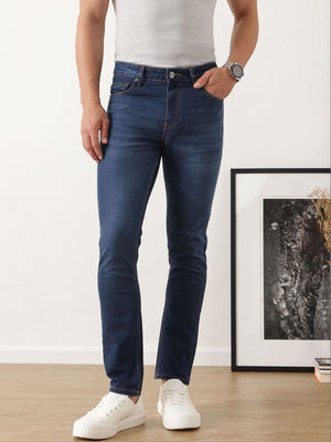 Dark Blue Skinny Fit Medium Shade Clean Look Stretchable Jeans For Men