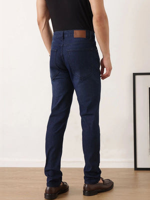 Dark Blue Smart Slim Fit Mid-Rise Light Fade Clean Look Stretchable Jeans For Men