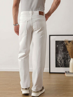 White Baggy Fit Clean Look Non Stretchable Jeans For Men