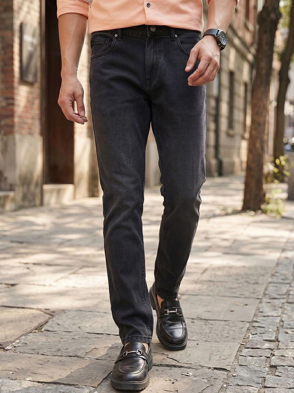 Dark Black Smart Slim Fit Mid-Rise Dark Shade Clean Look Non Stretchable Jeans For Men