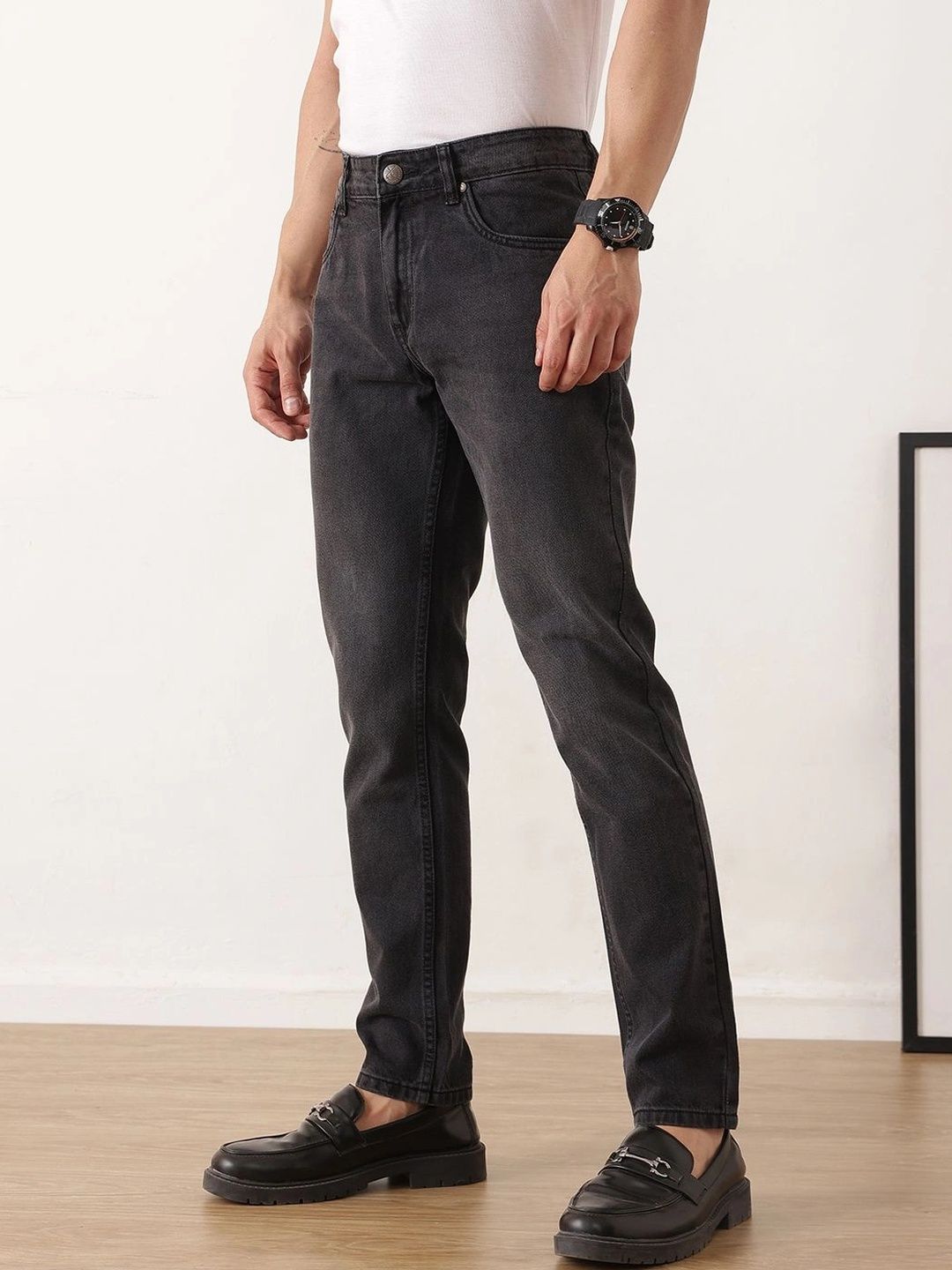 Dark Black Smart Slim Fit Mid-Rise Dark Shade Clean Look Non Stretchable Jeans For Men