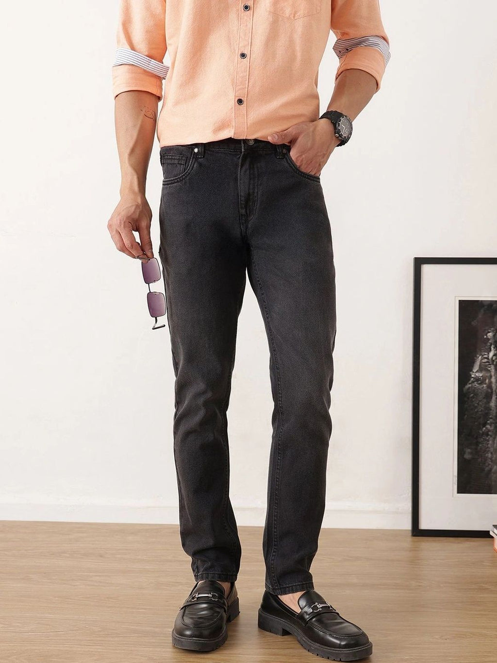 Dark Black Smart Slim Fit Mid-Rise Dark Shade Clean Look Non Stretchable Jeans For Men
