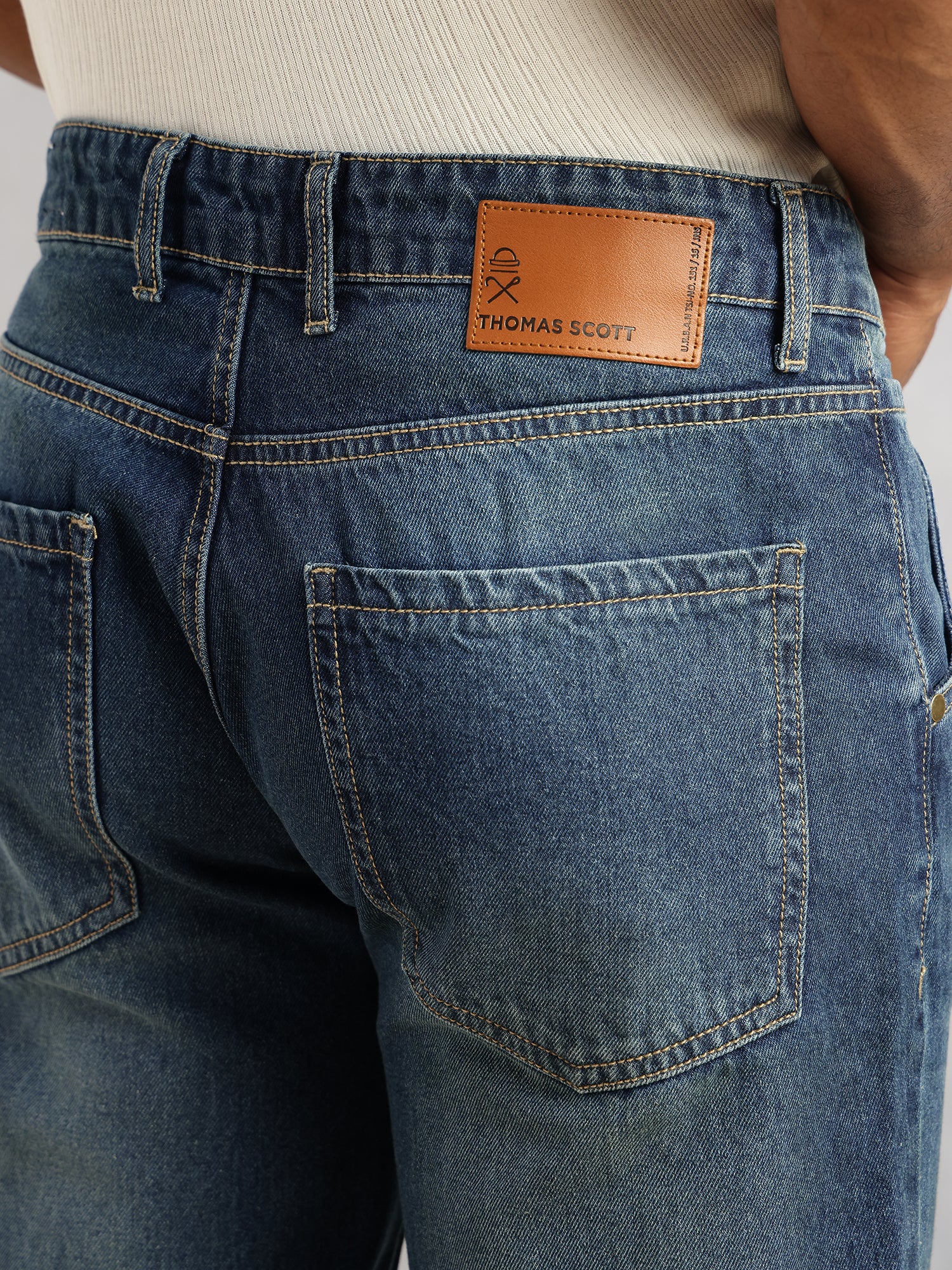 Thomas Scott Men Dark Blue Slim Fit Mid-Rise Light Shade Clean Look Non-Stretchable Jeans