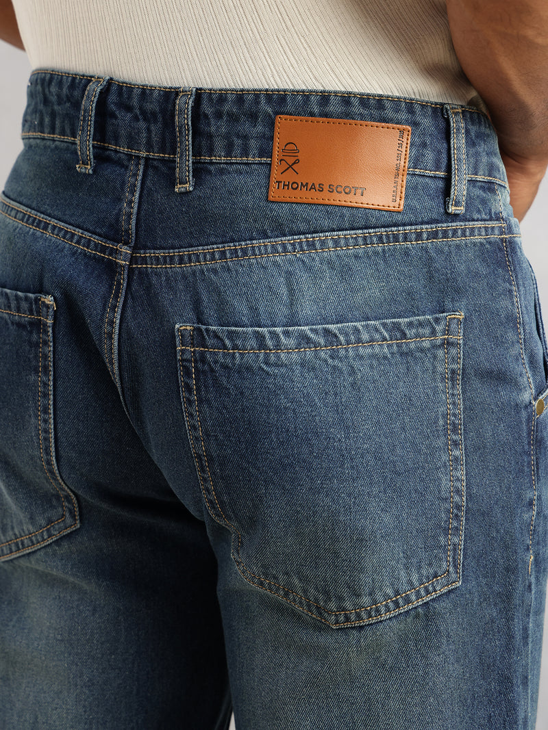 Thomas Scott Men Dark Blue Slim Fit Mid-Rise Light Shade Clean Look Non-Stretchable Jeans