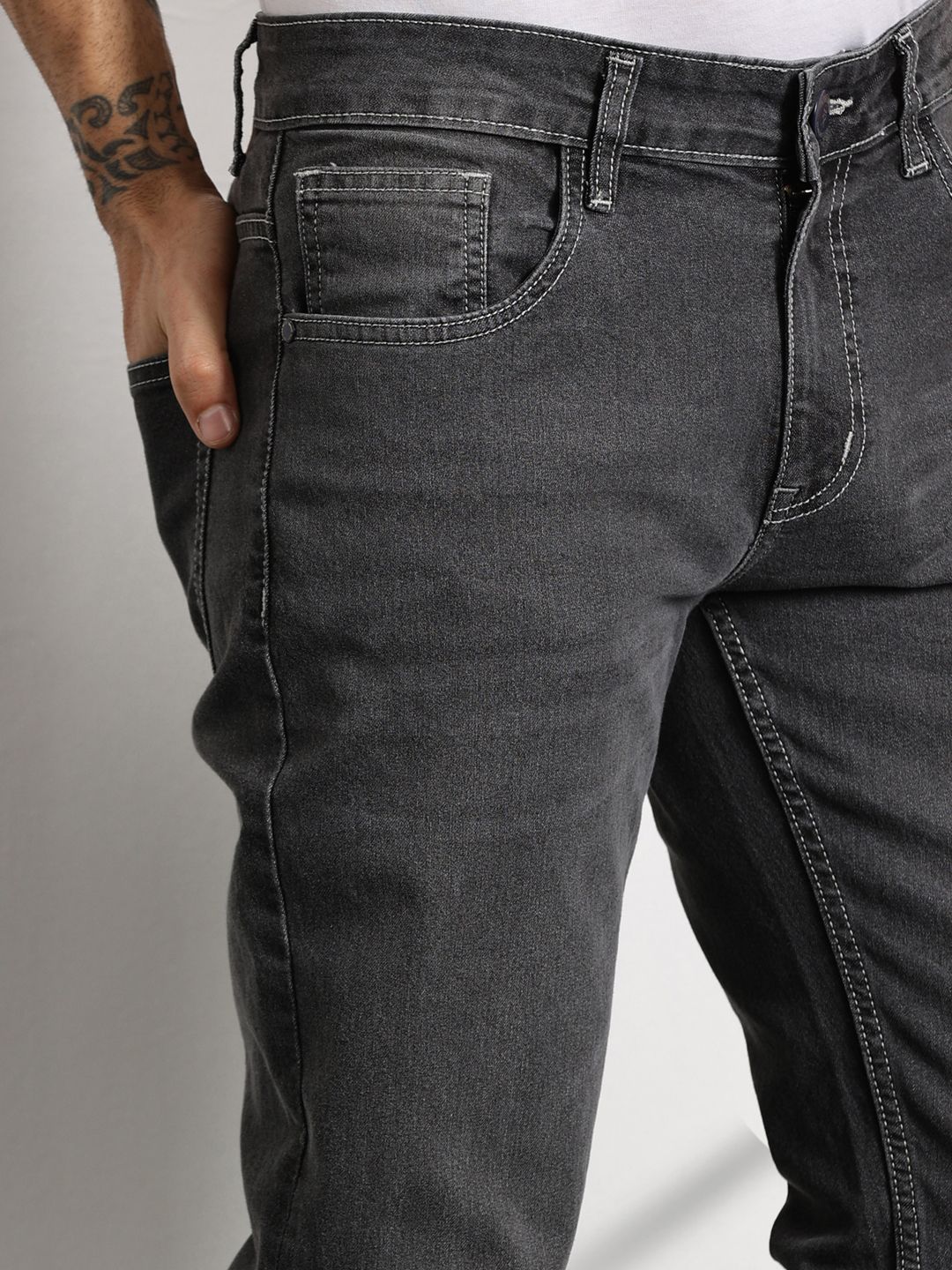 DarkGrey Slim Fit Mid-Rise Clean Look Non stretchable Jeans