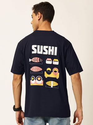 Navy Graphic Printed Drop Shoulder Oversized Tshirt For Men