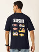 Navy Graphic Printed Drop Shoulder Oversized Tshirt For Men