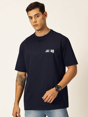 Navy Graphic Printed Drop Shoulder Oversized Tshirt For Men