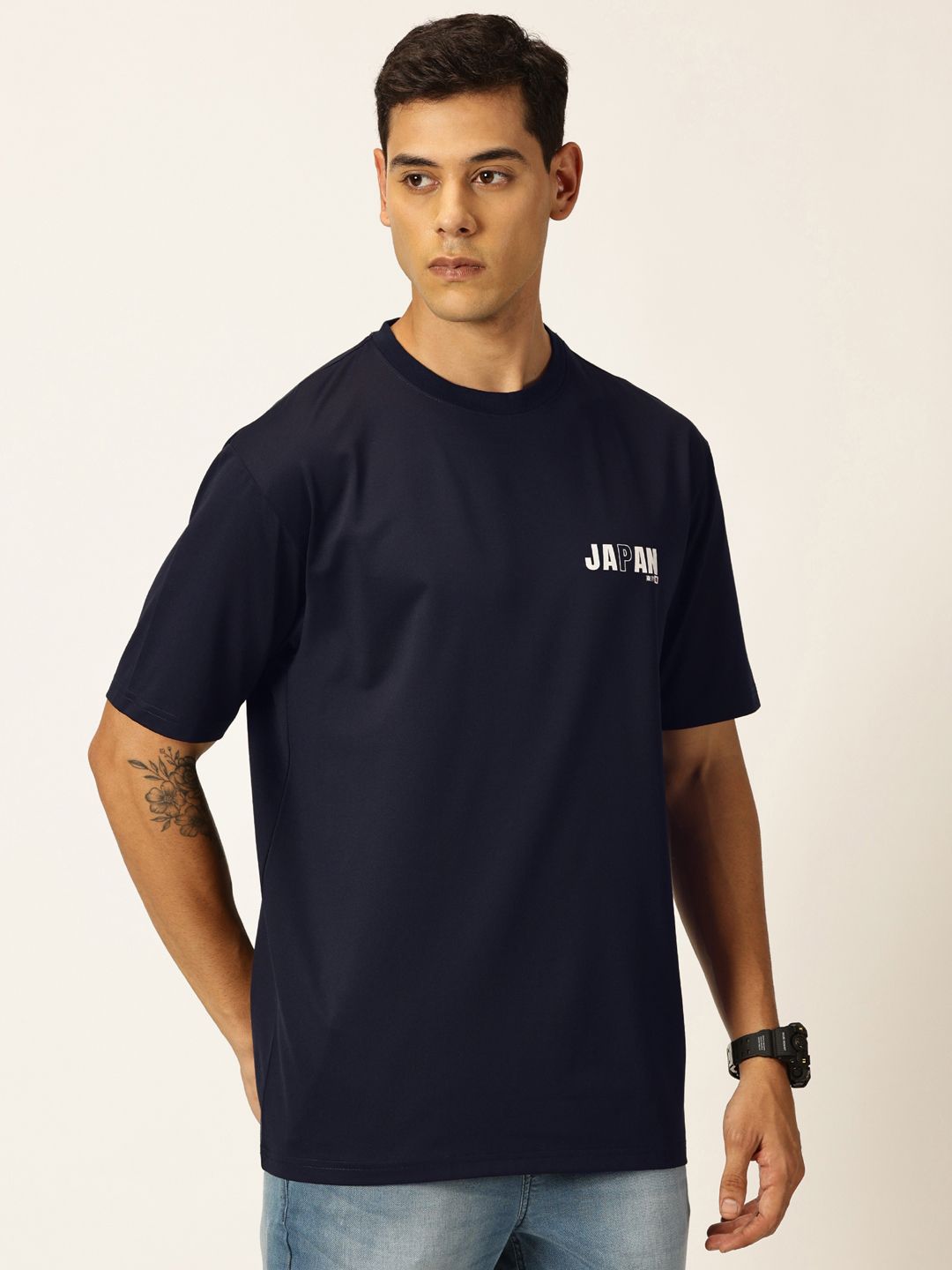 Navy Graphic Printed Drop Shoulder Oversized Tshirt For Men