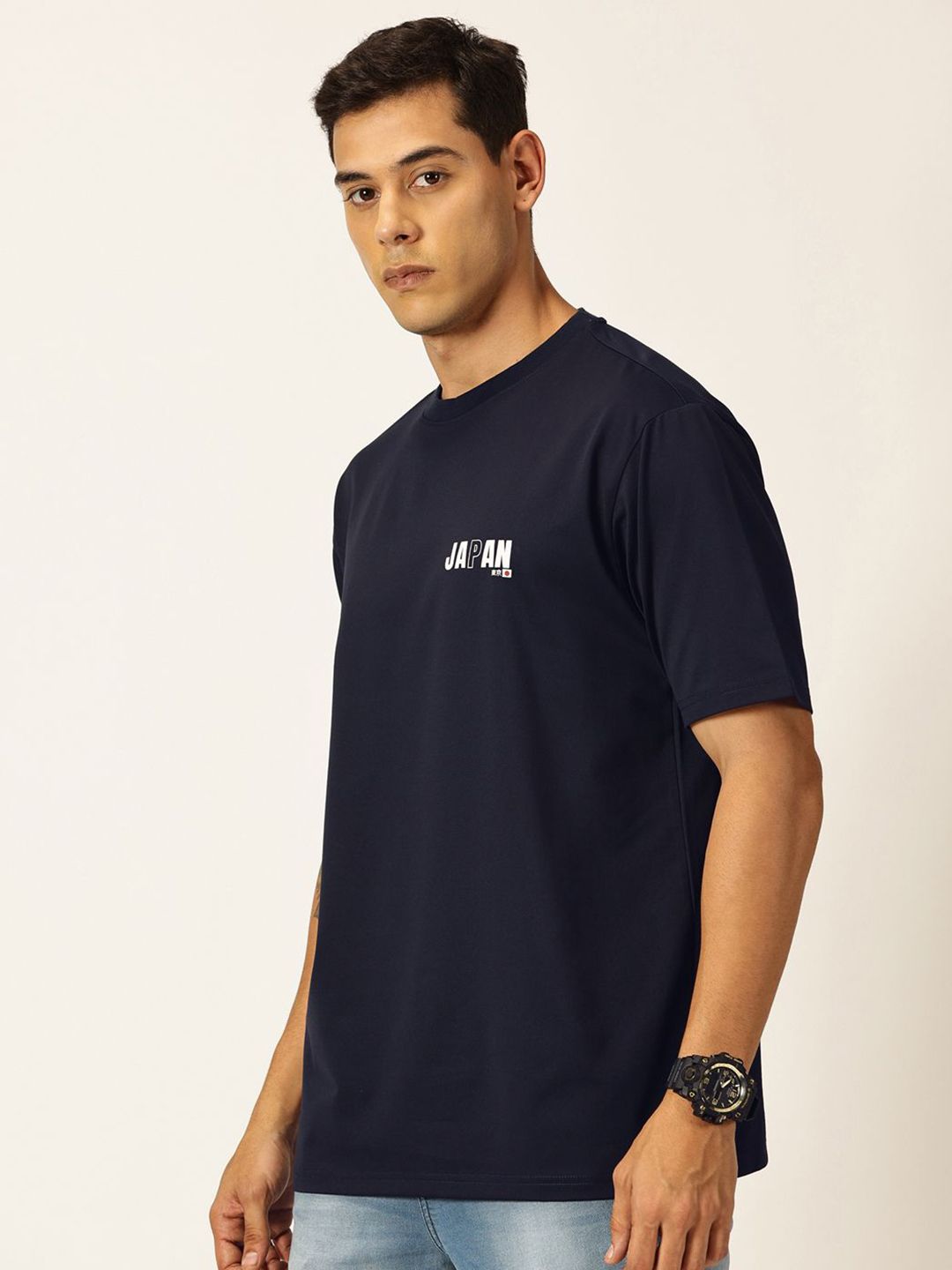 Navy Graphic Printed Drop Shoulder Oversized Tshirt For Men