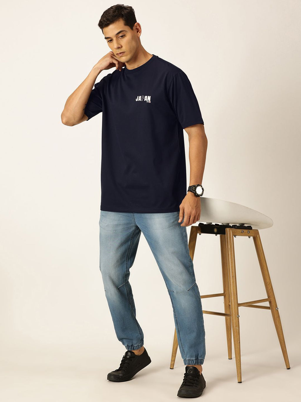 Navy Graphic Printed Drop Shoulder Oversized Tshirt For Men