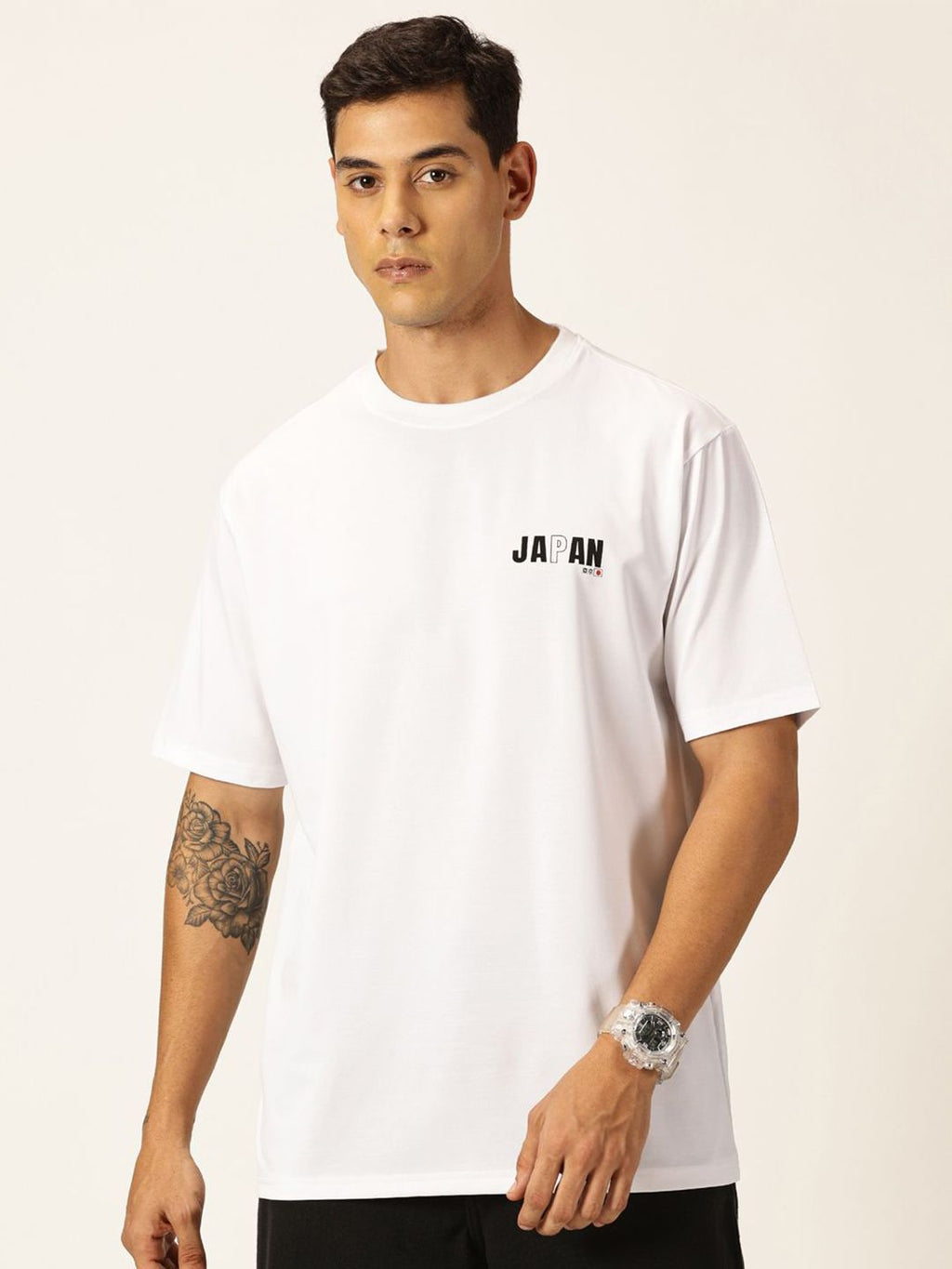 White Graphic Printed Drop Shoulder Oversized Tshirt For Men