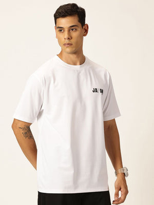 White Graphic Printed Drop Shoulder Oversized Tshirt For Men