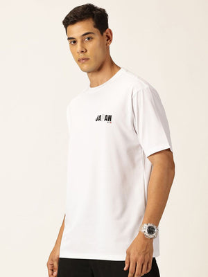White Graphic Printed Drop Shoulder Oversized Tshirt For Men